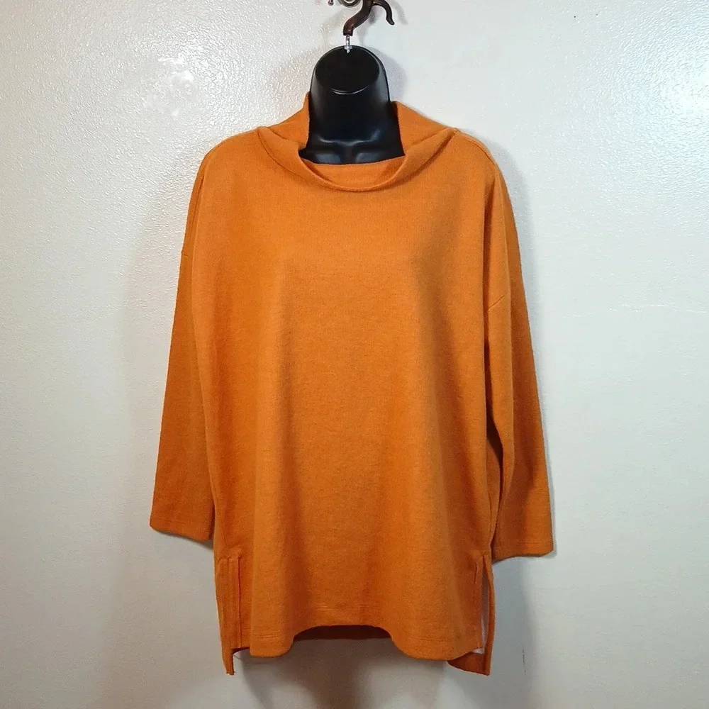 Anthropologie Mock Neck Tunic Pullover Pumpkin Orange size Medium - Picture 2 of 13